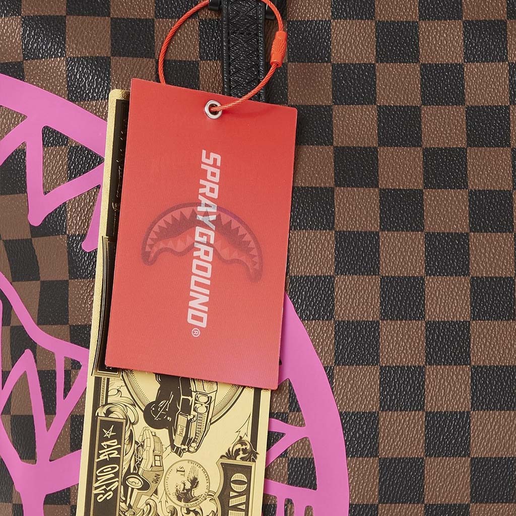 Sprayground Pink Drip Brown Check Tote